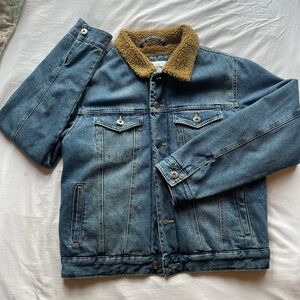 Goodfellow & Co Denim Sherpa-Lined Jacket - Blue with Tan Collar - Small